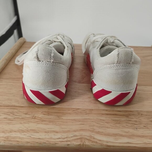OFF WHITE VULCANIZED CANVAS SNEAKERS LOW WHITE RED KIDS SIZE 1 youth - Picture 6 of 13